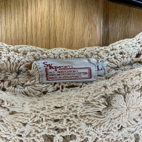 Vintage SK Imports Hand Crocheted Cream Sweater 3/4 Sleeves Floral Design Size L - Picture 4 of 4